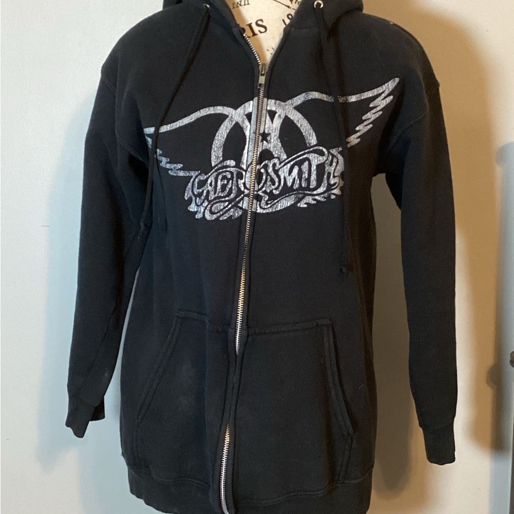 VINTAGE AEROSMITH LEGENDARY ROCK BAND HEAVY WEIGHT HOODIE MENS SMALL PRE-SHRUNK